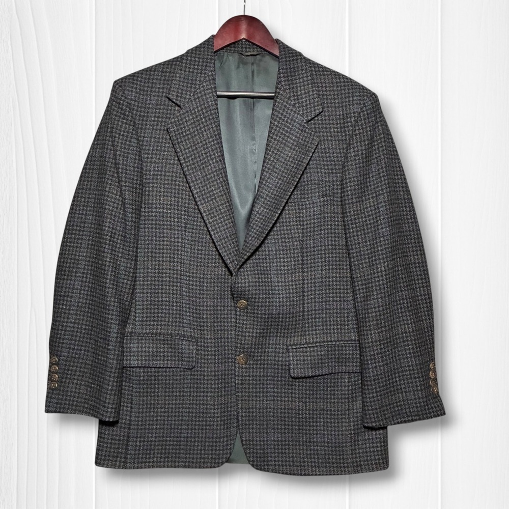 Vintage Bill Blass Houndstooth Two Button Blazer‎ Sport Coat Mens 40? Grey